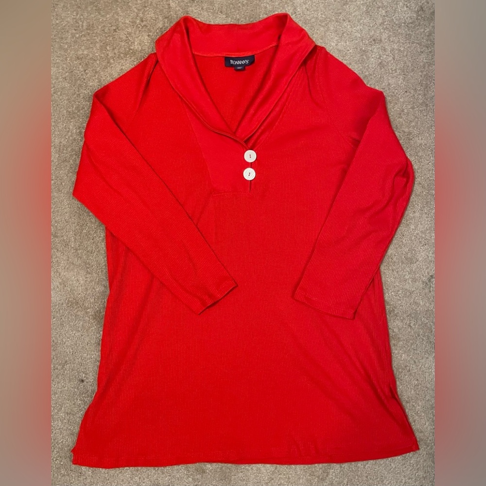 Roaman's Woman's Red Waffle Knit Cotton Tunic Top